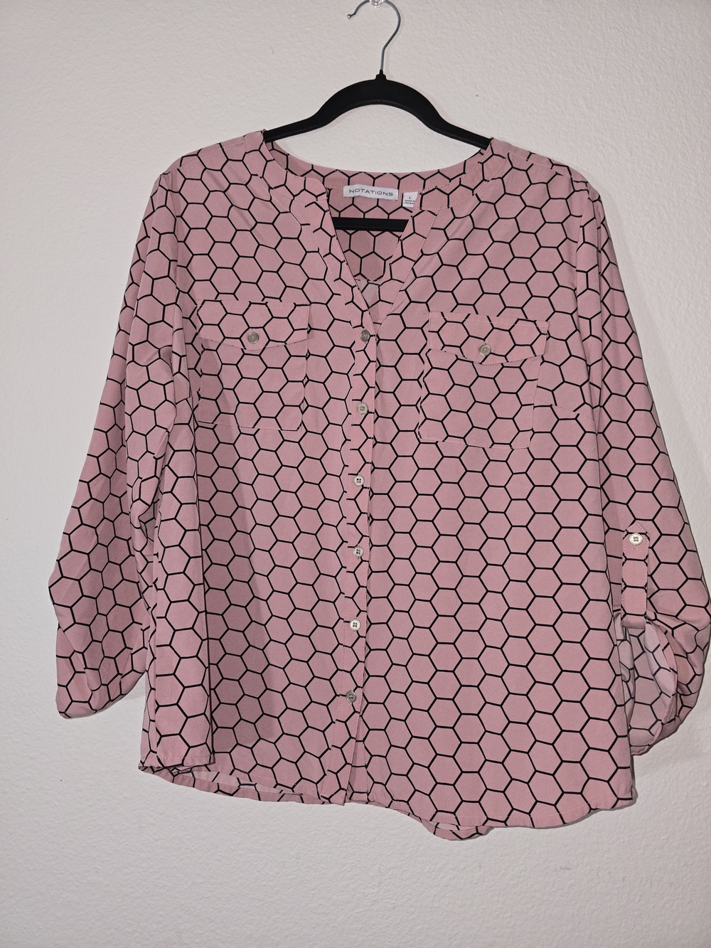 Notations Pink Hexagon Print Button-Down Shirt